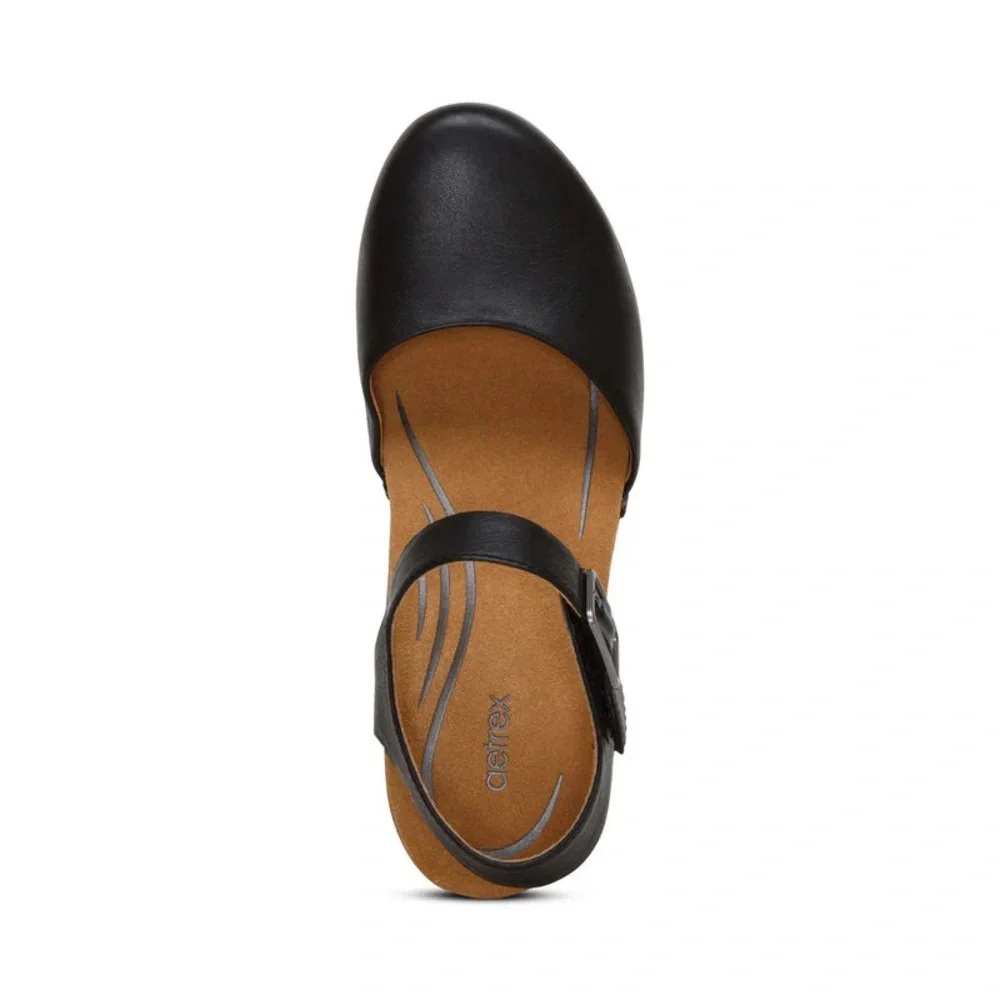 AETREX FINLEY CLOSED TOE HEEL Leather Cork-Platform Clog Sandals